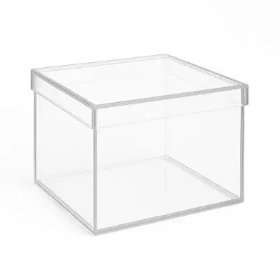 Clear acrylic storage box with lid for organizing and protecting belongings, modern and durable design.