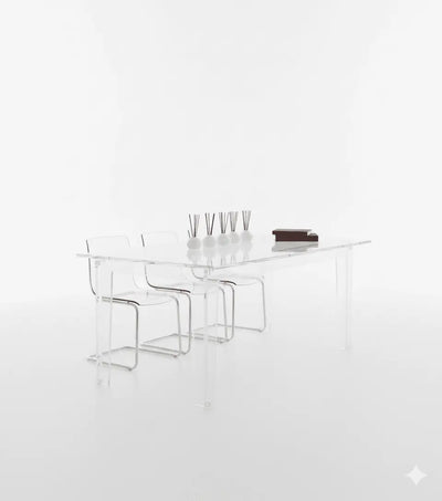 Clear Acrylic Dining Table – Modern Square-Leg Design