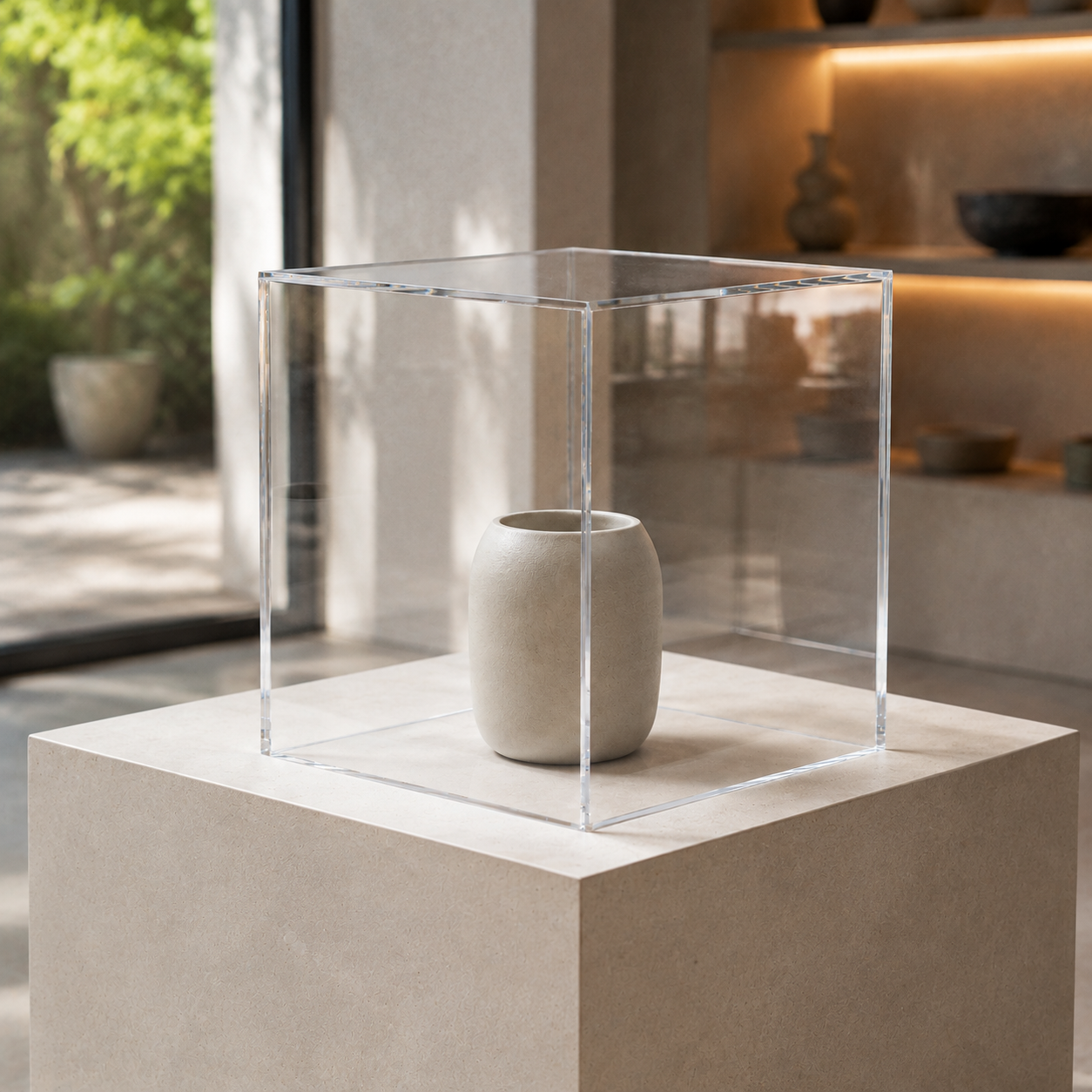 Clear Acrylic 5-Sided Box – Display Pedestal & Cover