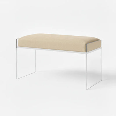 Modern Clear Acrylic Bench – Luxe Seating Beige - Performance Fabric