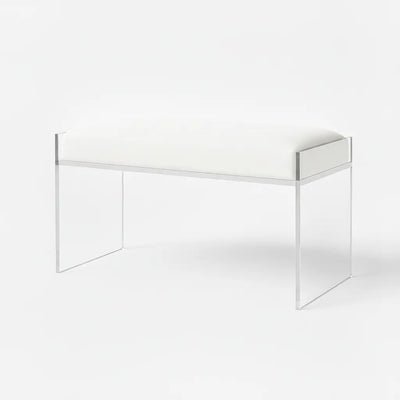 Modern Clear Acrylic Bench – Luxe Seating White - Vegan Leather