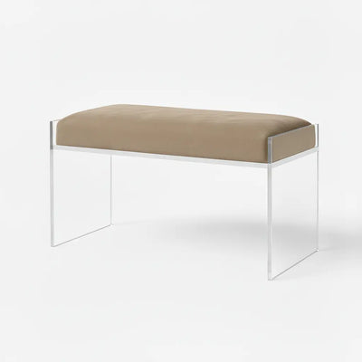 Modern Clear Acrylic Bench – Luxe Seating Oat (Brown) - Suede