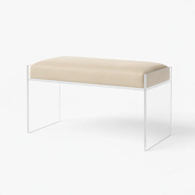 Modern Clear Acrylic Bench – Luxe Seating Oatmeal - Performance Fabric