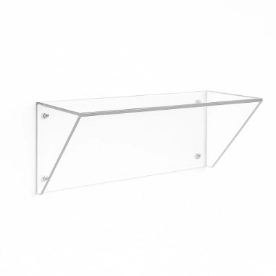 Minimalist floating acrylic desk, ideal for modern workspaces, offering a sleek, space-saving design.