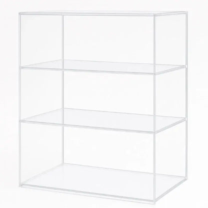 Clear acrylic display box with three shelves, ideal for showcasing collectibles and valuable items.