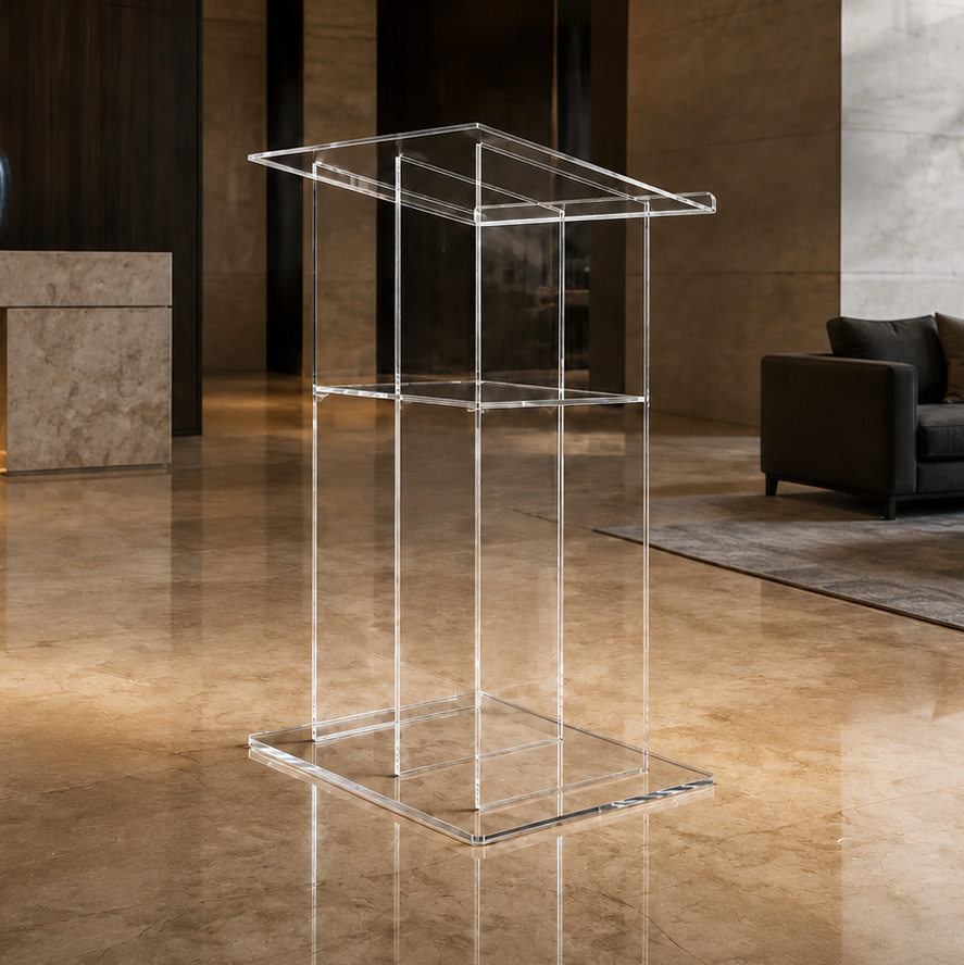 Acrylic Podium AT02 – Modern Angular Clear Acrylic Lectern