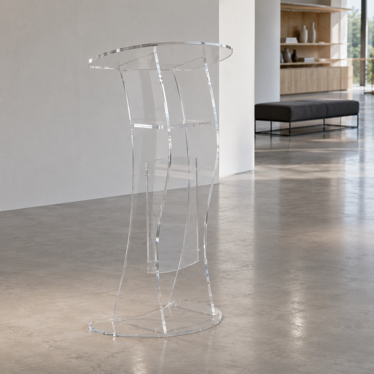 Acrylic Podium AT05 – Modern Curved Clear Acrylic Lectern