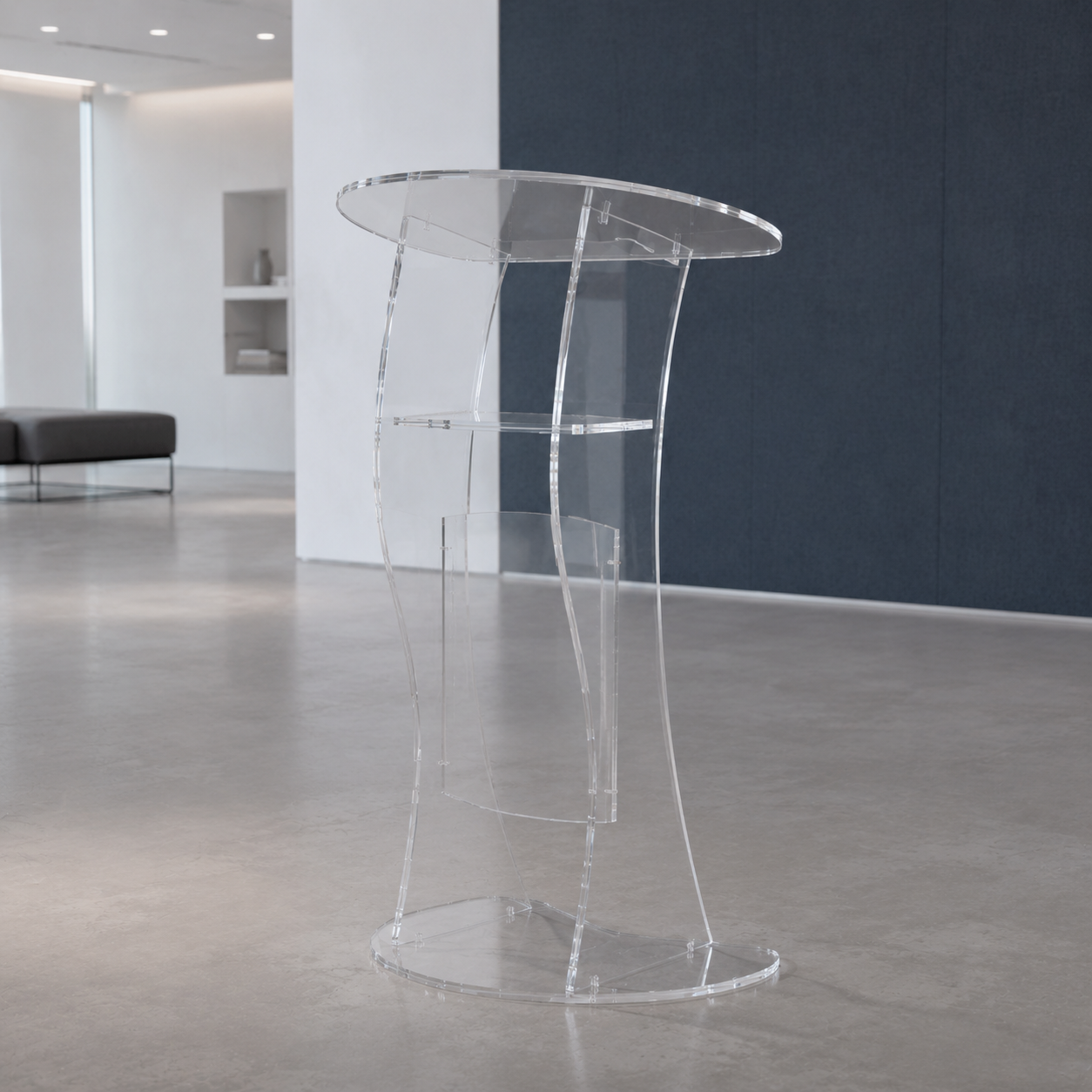 Acrylic Podium AT05 – Modern Curved Clear Acrylic Lectern
