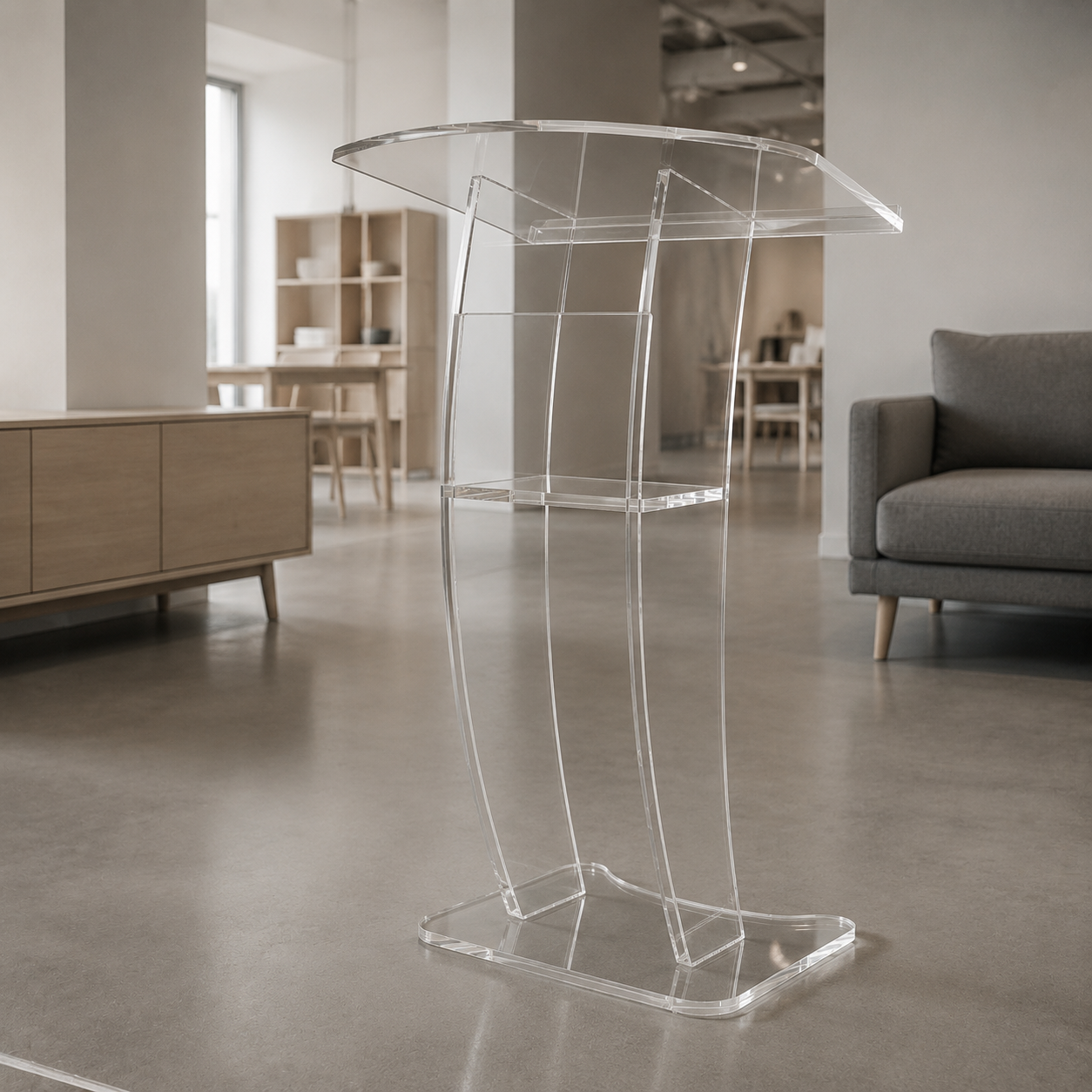 Acrylic Podium AT07 – Wave-Inspired Clear Acrylic Lectern