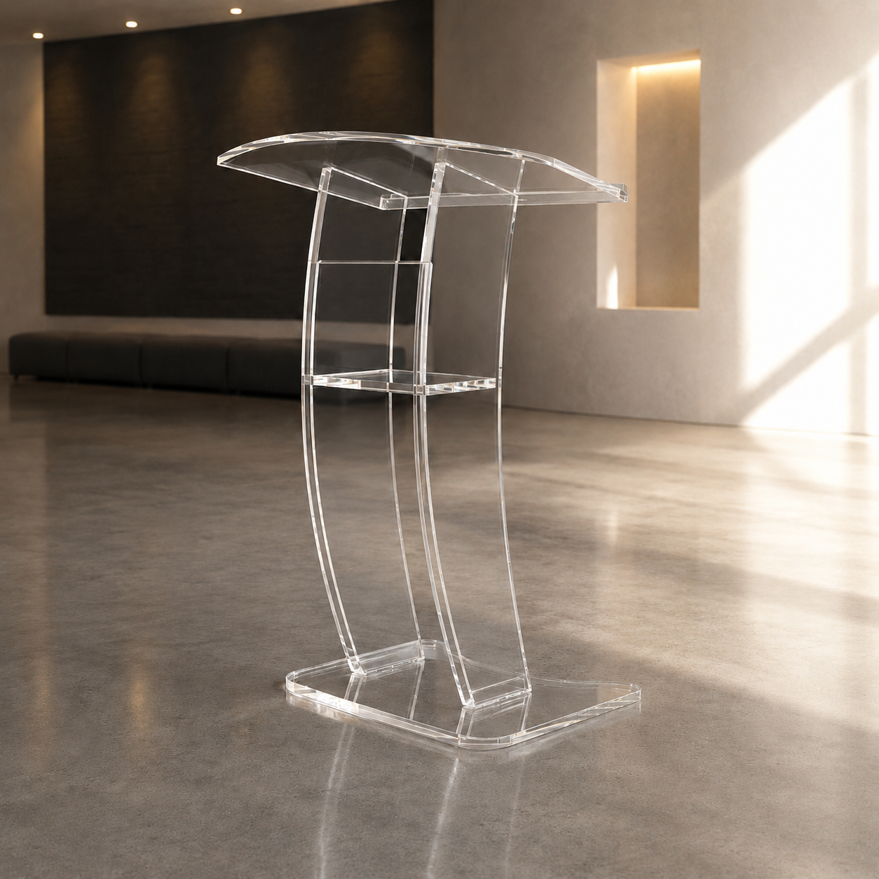 Acrylic Podium AT07 – Wave-Inspired Clear Acrylic Lectern