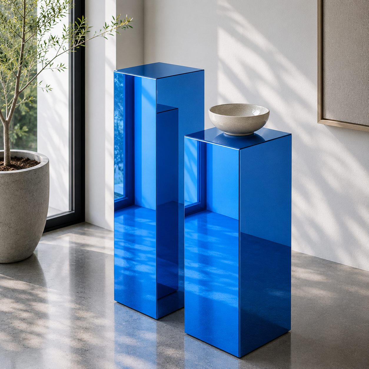 Blue Mirror Acrylic Pedestal – Reflective Display Stand