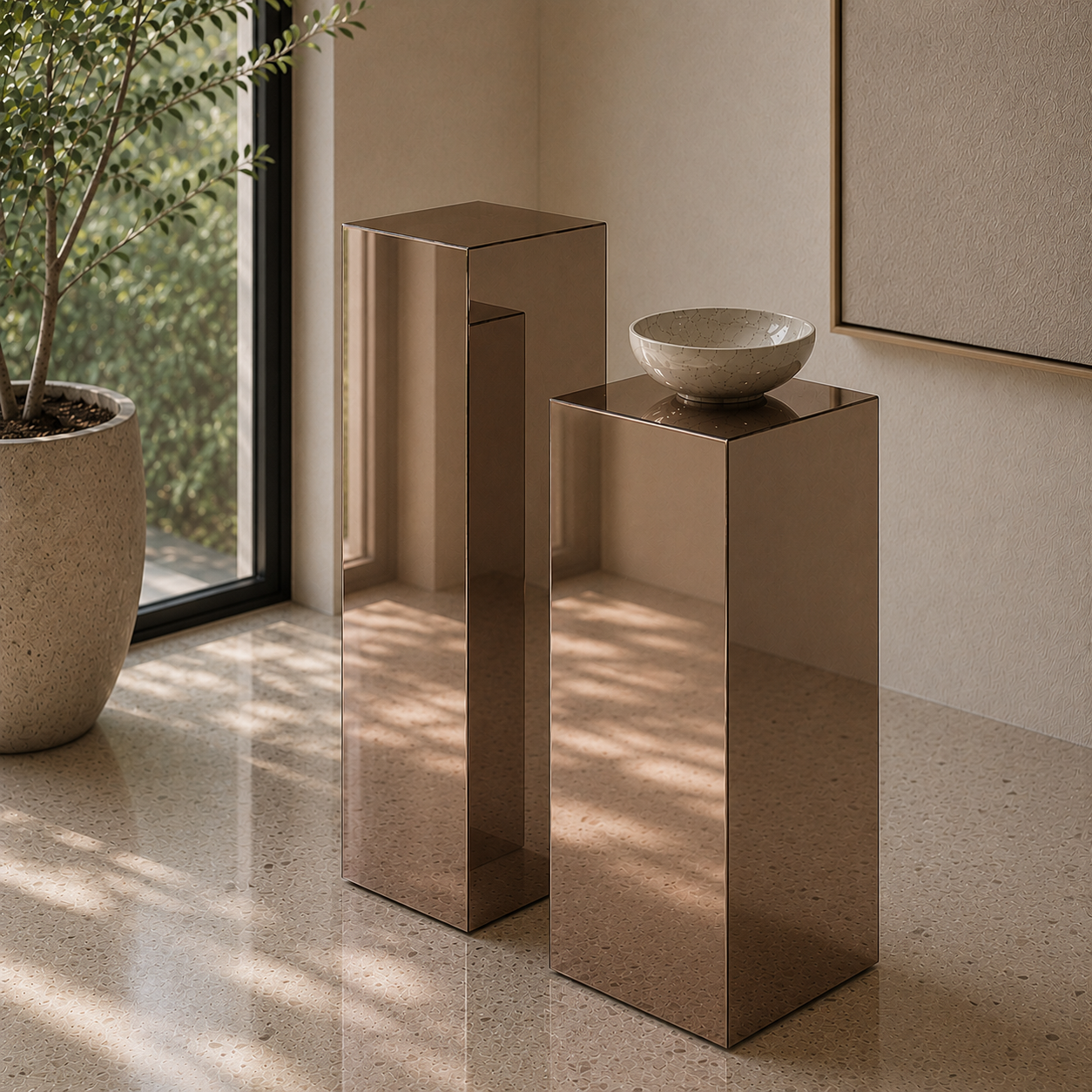Bronze Mirror Acrylic Pedestal – Reflective Display Stand