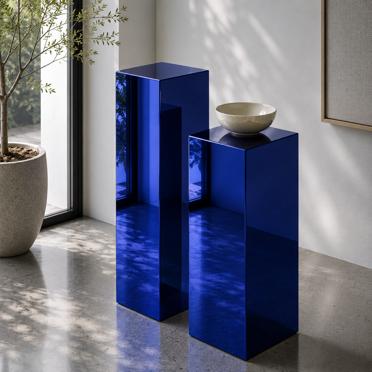 Dark Blue Mirror Acrylic Pedestal – Reflective Display Stand