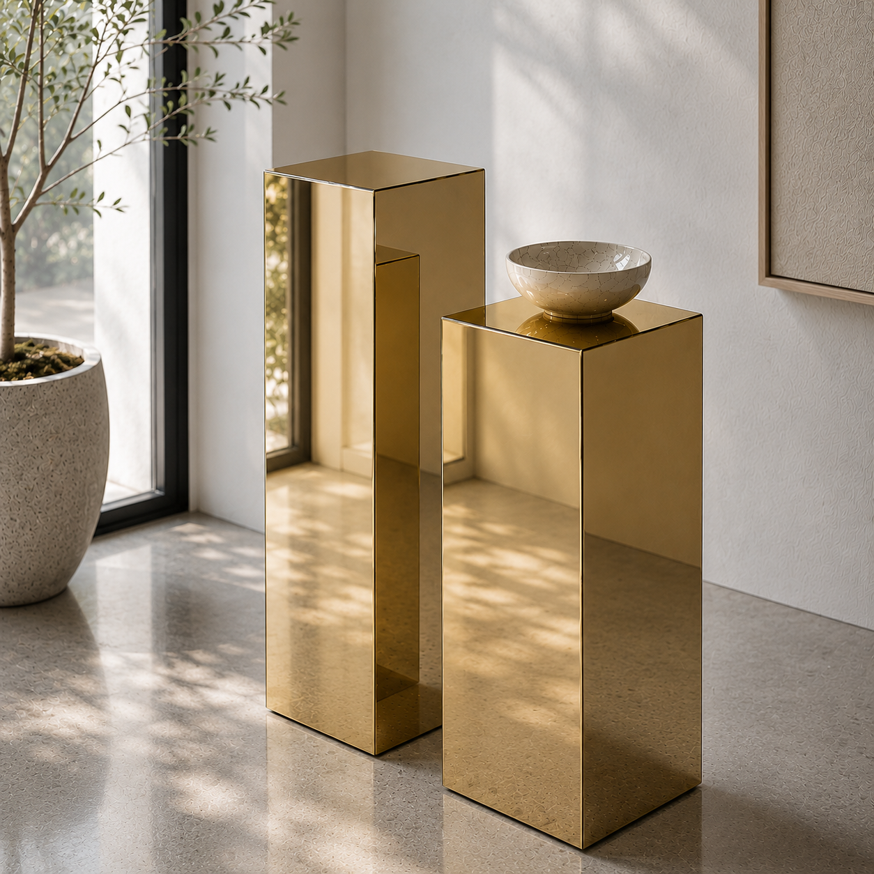 Gold Mirror Acrylic Pedestal – Reflective Display Stand