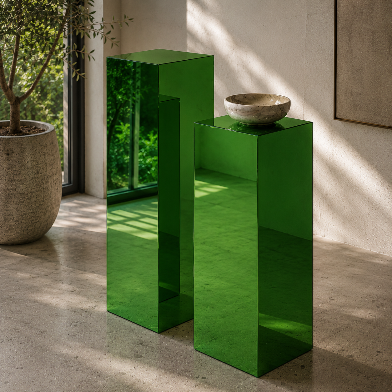 Green Mirror Acrylic Pedestal – Reflective Display Stand