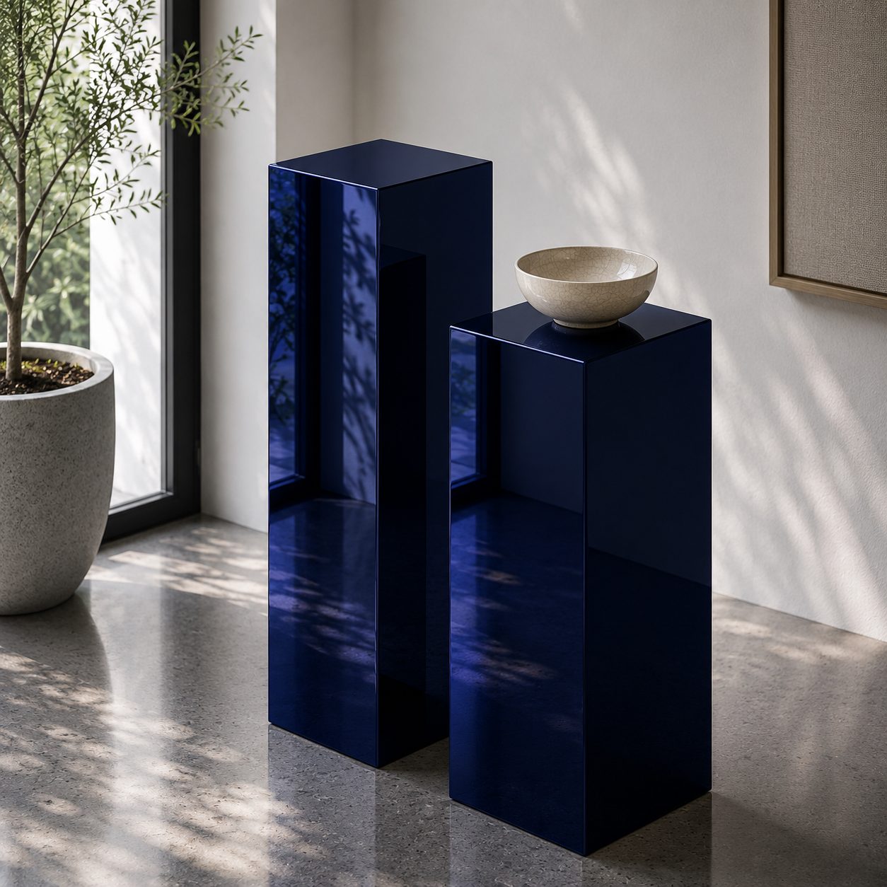 Navy Mirror Acrylic Pedestal – Reflective Display Stand