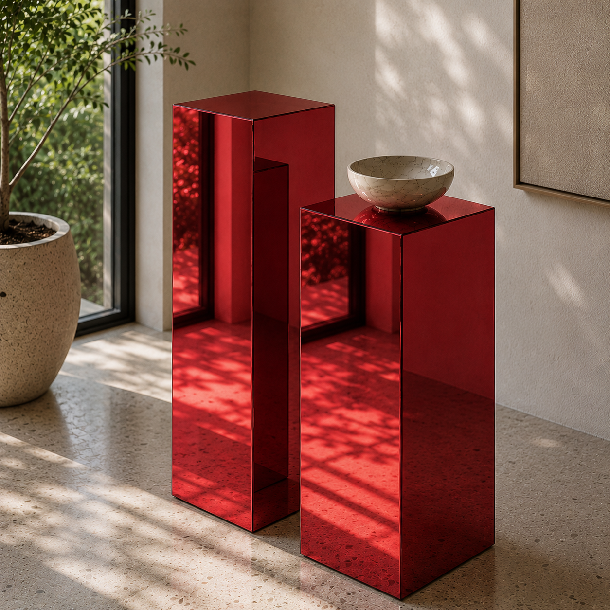 Red Mirror Acrylic Pedestal – Reflective Display Stand