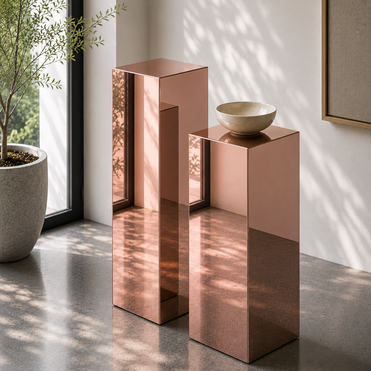 Rose Pink Mirror Acrylic Pedestal – Reflective Display Stand