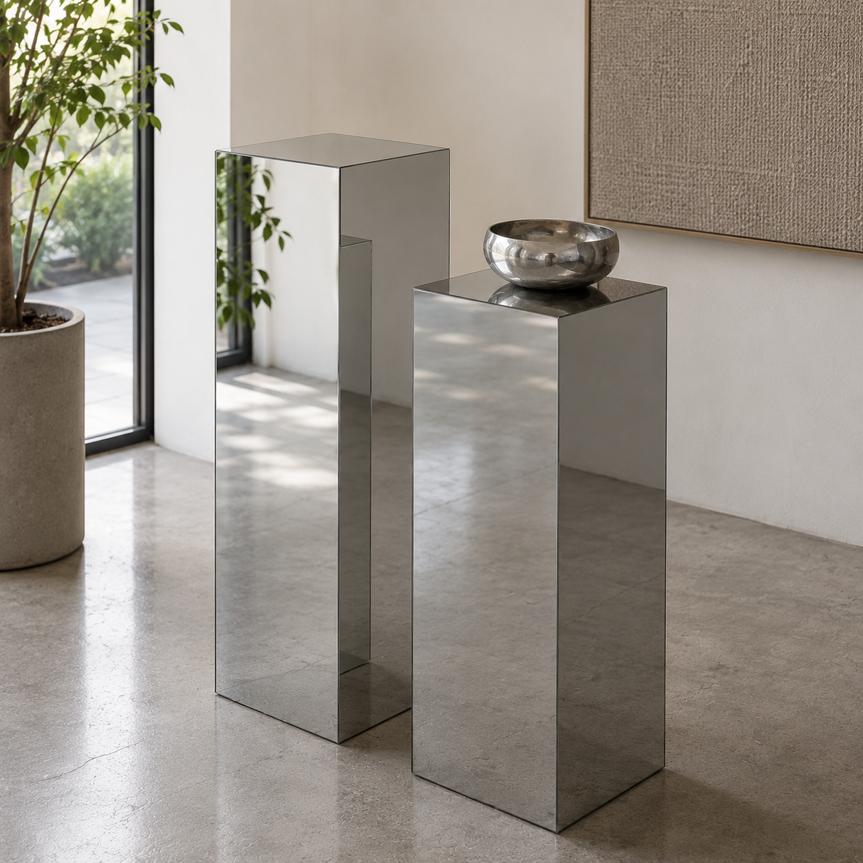 Silver Mirror Acrylic Pedestal – Reflective Display Stand